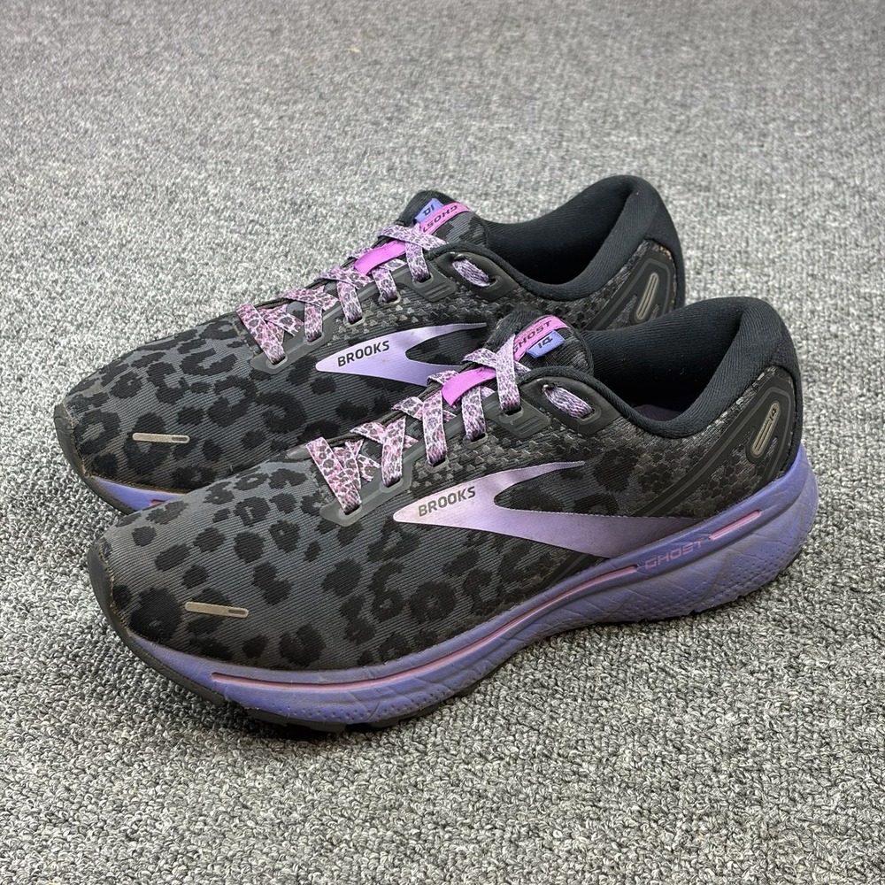 Brooks Ghost 14 Leopard Print Cheetah Running Shoes Black Purple Womens Size 9 B - Picture 2 of 10